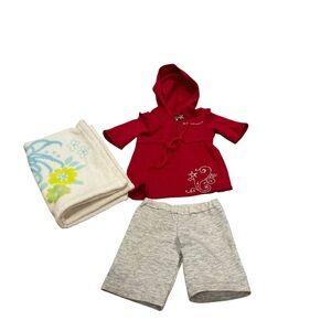 American girl star flowers zipper dress red with hood ,pants and beach towel set